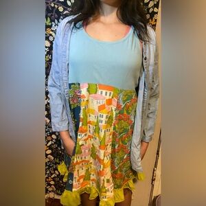 Matilda Jane Boho Patchwork Cotton Tank Babydoll Mini Dress Sz. M EUC